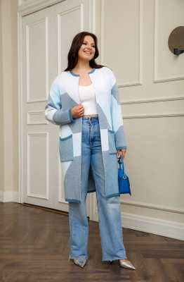 Кардиган RomGil РВ0013-ХЛ2 бледно-голубой, индиго, белый Кардиган RomGil РВ0013-ХЛ2 бледно-голубой, индиго, белый
