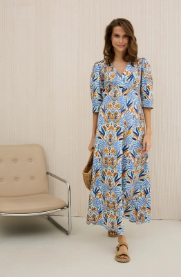 Платье DAVA 1206 голубой-терракот 