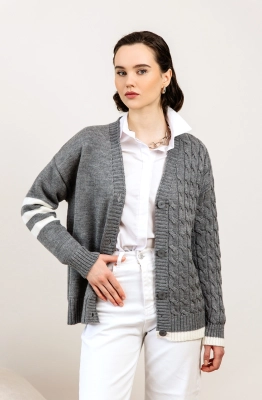 Кардиган RomGil РВ0103-ШЕ5 серый/белый  