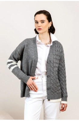 Кардиган RomGil РВ0103-ШЕ5 серый/белый  
