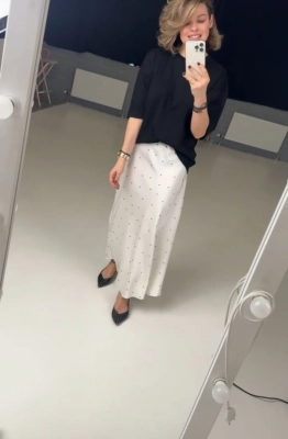 Юбка SODA 4823 молоко в горох  Юбка SODA 4823 молоко в горох