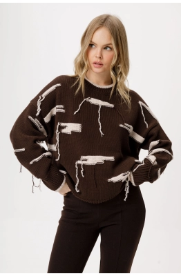 Джемпер PiRS 6375 коричневый с бежевым 