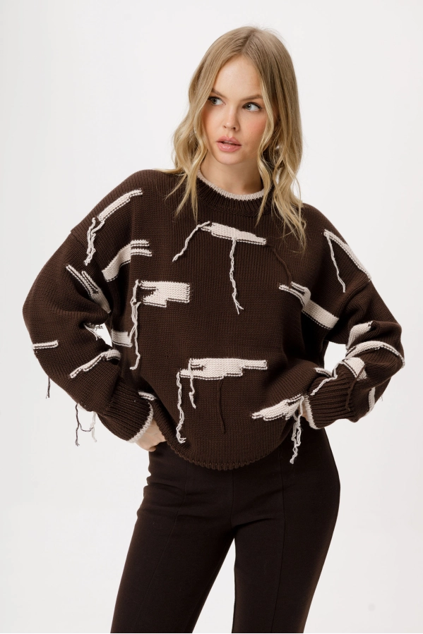 Джемпер PiRS 6375 коричневый с бежевым