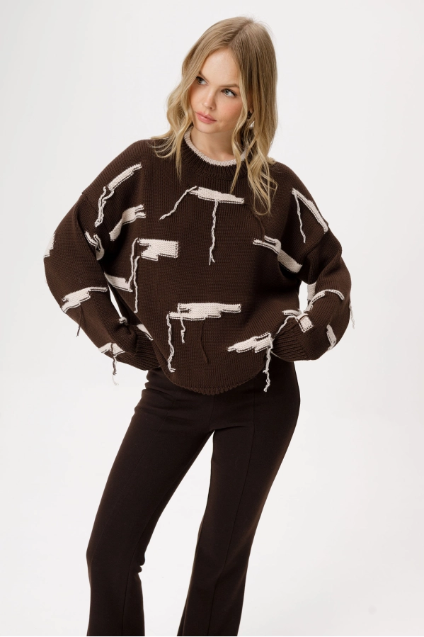 Джемпер PiRS 6375 коричневый с бежевым