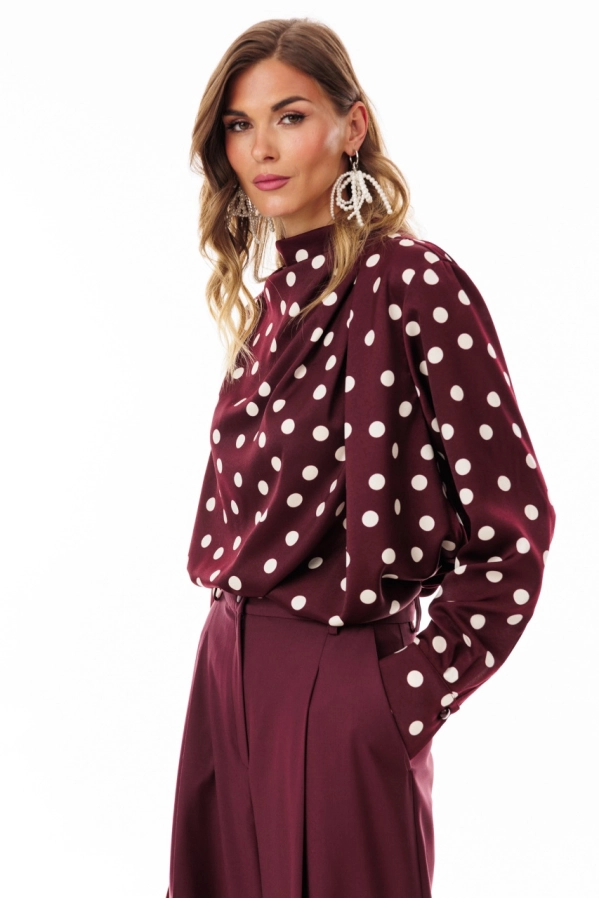 Блуза EOLA 3173 бургунди/молочный горох
